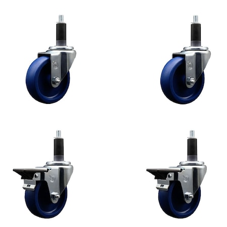 Service Caster 4'' Solid Poly Wheel Swivel 1-1/8'' Expanding Stem Caster Set 2 Brakes, 4PK SCC-EX20S414-SPUS-2-PLB-2-118